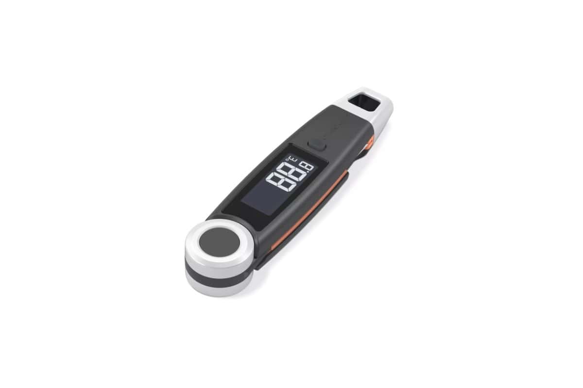 Non-contact digital infrared meat thermometer for accurate temperature readings.