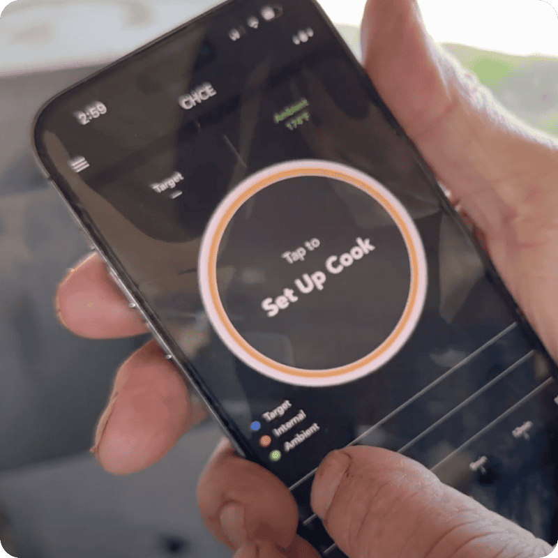 Smart cooking thermometer app for precise temperature control.