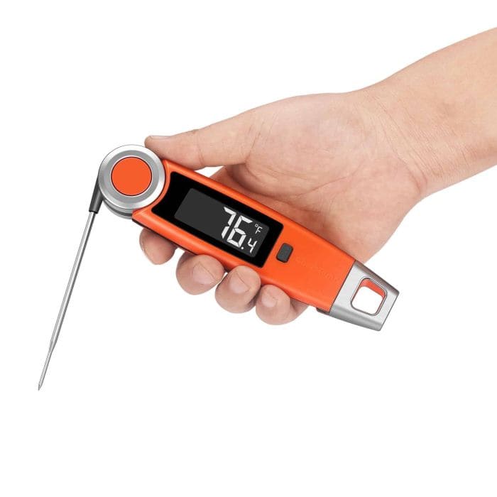 Digital meat thermometer for accurate cooking temperature readings, ideal for chefs and home cooks.
