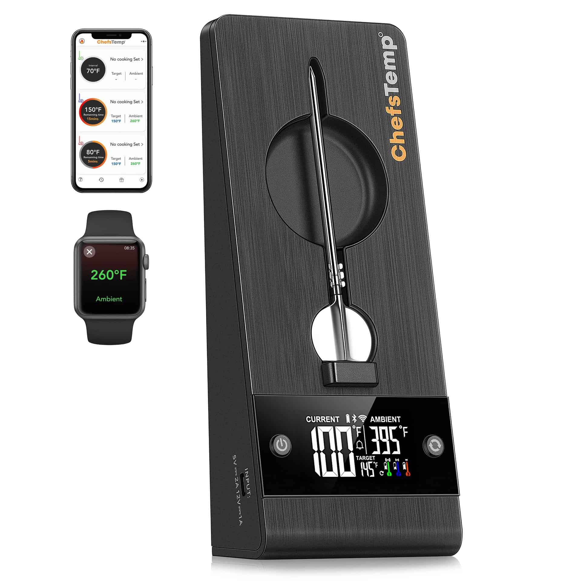 1. Wireless smart meat thermometer with app control for precise cooking.