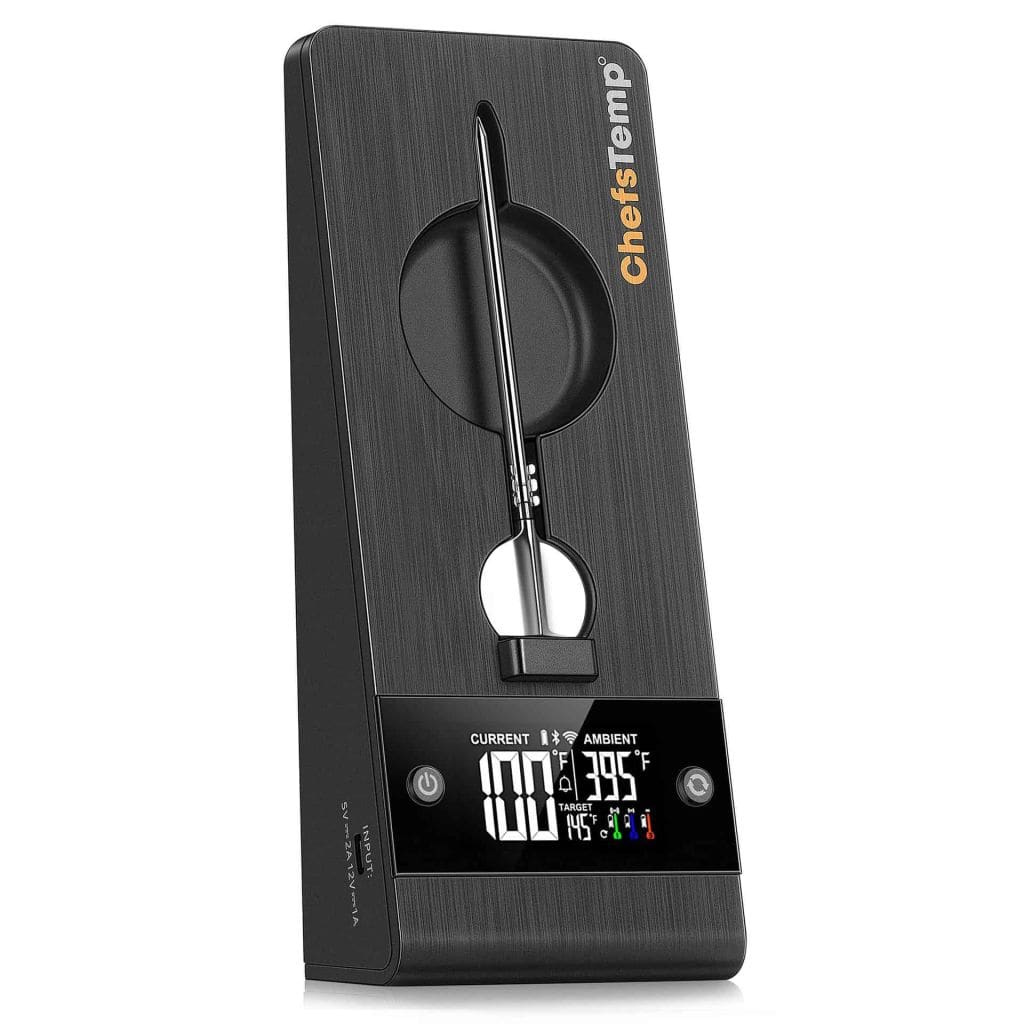 Digital food thermometer with LCD display, suitable for professional kitchens and home cooking.