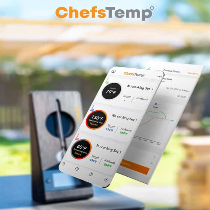 Wireless food thermometer with mobile app for precise grilling and cooking control.