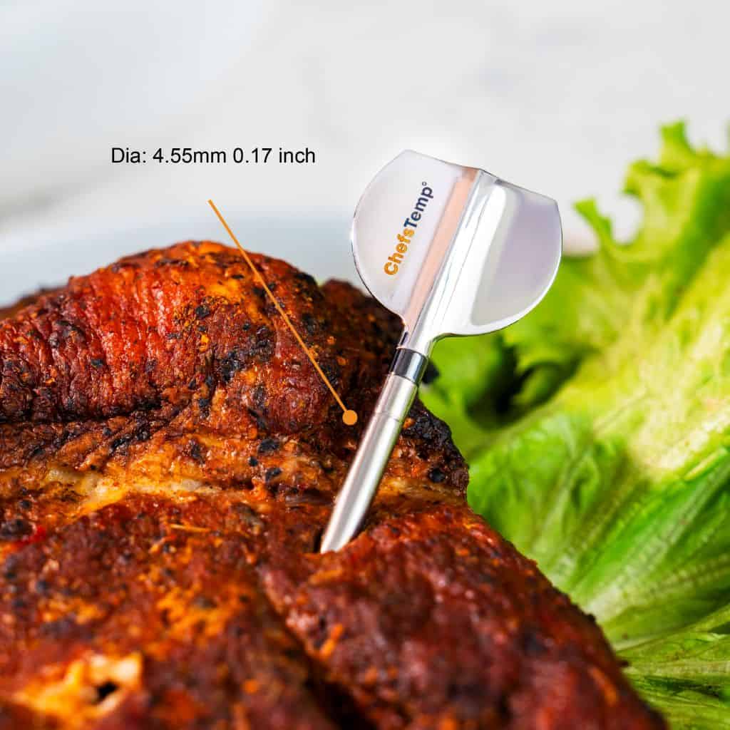 Digital food thermometer for accurate meat temperature measurement.
