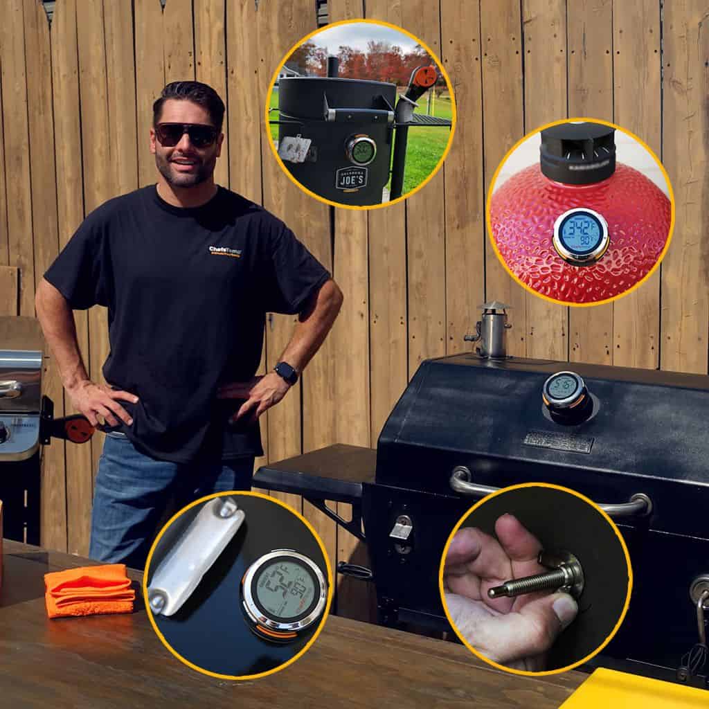 Digital meat thermometer with probe for grilling and smoking accuracy.