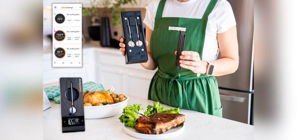 Wireless cooking thermometer for optimal food temperature monitoring.