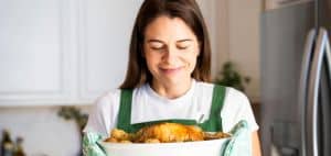 Juicy roasted chicken prepared with Chef's Temp thermometer, cooked to perfection for food safety.