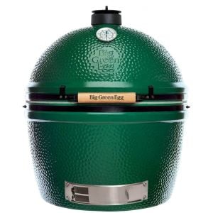 Wireless green egg grill with built-in thermometer for precise temperature control.